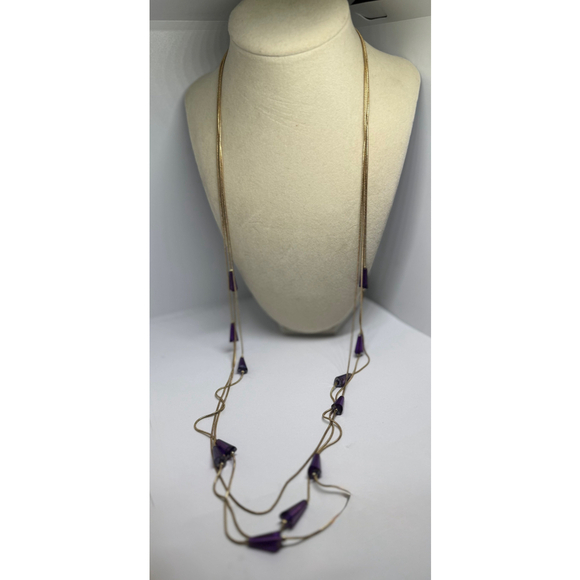 Charming Charlie Jewelry - Charming Charlie‎ Purple Glass Gold Tone Chain Opera Necklace